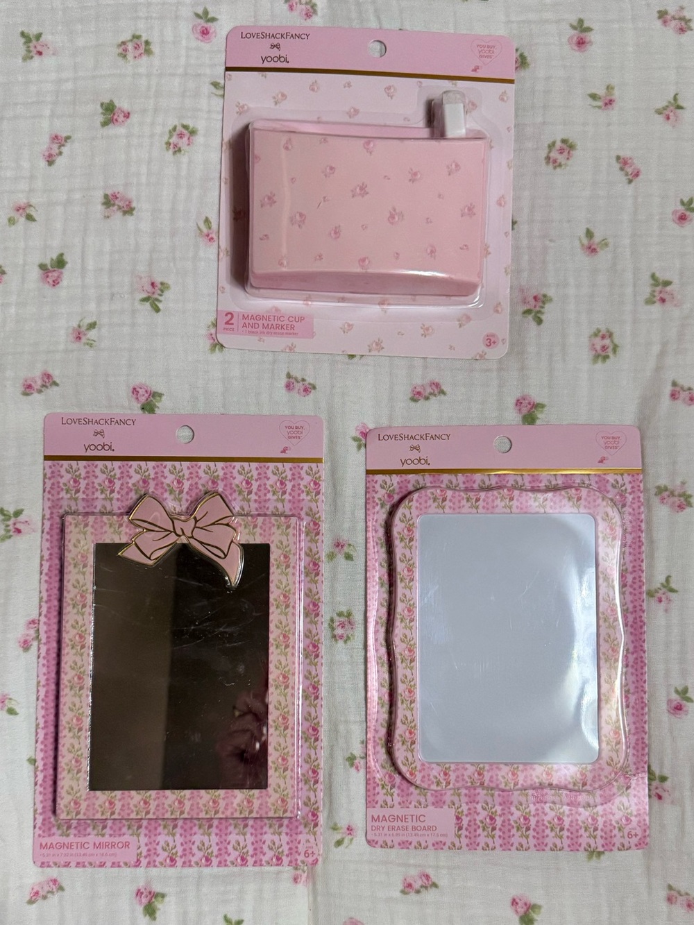 NWT LoveShackFancy x Target Pink Floral Magnetic Locker Mirror & Dry Erase Set